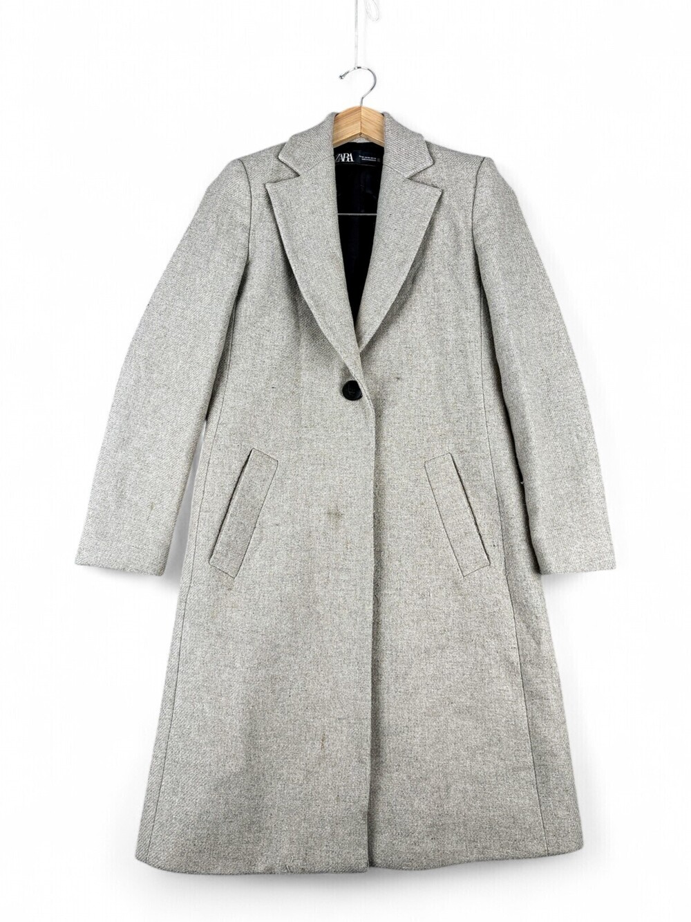 Zara Oatmeal Wool-Blend Long Coat Blazer XS
